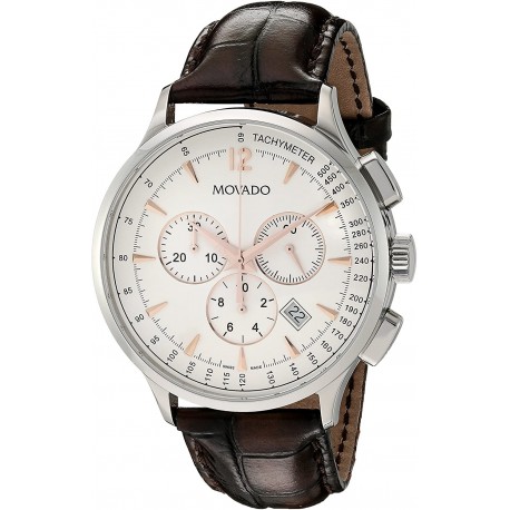 Watch Movado 0606576 Men Circa Stainless Steel With Brown Leather Band
