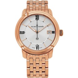 Watch A111B-08 Alexander Heroic Macedon Men Rose Gold Metal Band - 40mm Analog Silver Face with Second Hand Date and Sapphire Crystal Classic Swiss