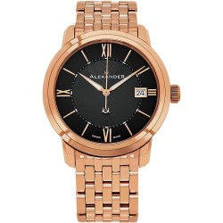 Watch A111B-07 Alexander Heroic Macedon Men Rose Gold Metal Band - 40mm Analog Black Face with Second Hand Date and Sapphire Crystal Classic Swiss