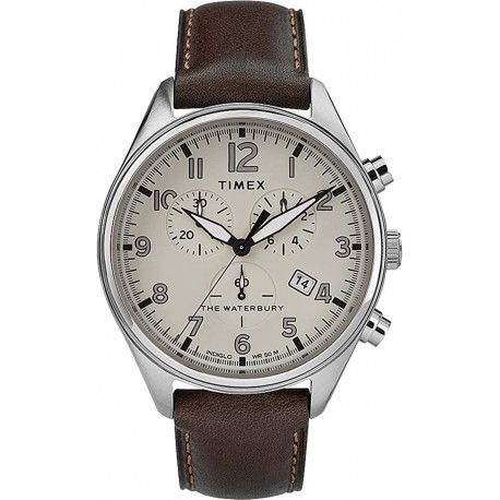 Watch Timex TW2R88200 Waterbury Men Traditional Leather Strap 42mm Chronograph