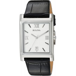 Watch Bulova 96B107 Classic Quartz Men , Stainless Steel with Black Leather Strap, Silver-Tone (Model: 96B107)