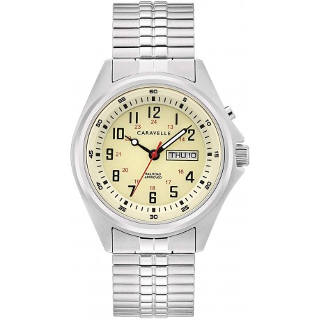 Watch 43C124 Caravelle Traditional Quartz Men Stainless Steel Silver-Tone ExpansionLight Up , (Model: 43C124)