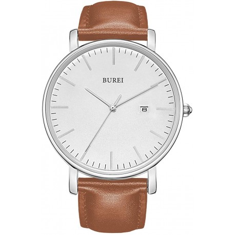 Watch 19003 BUREI Men Fashion Minimalist Wrist Analog Date with Leather Strap