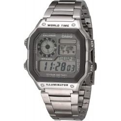 Watch Casio AE-1200WHD-7AVCF Men 10 Year Battery Quartz with Stainless Steel Strap, Silver, 24.1 (Model: AE-1200WHD-7AVCF)