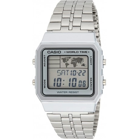 Watch Casio A500WA-7D - Vintage Unisex Digital Quartz LCD Dial Grey Steel Strap