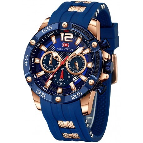 Watch MF0244G Men , MINI FOCUS Chronograph Waterproof Sport Analog Quartz Silicon Strap Fashion Wrist for