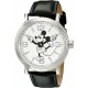 Watch Disney W001853 Men Mickey Mouse Silver-Tone With Black Faux-Leather Band