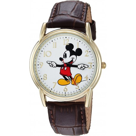 Watch Disney WDS000406 Men Mickey Mouse Analog-Quartz with Leather-Synthetic Strap, Brown, 18 (Model: WDS000406)