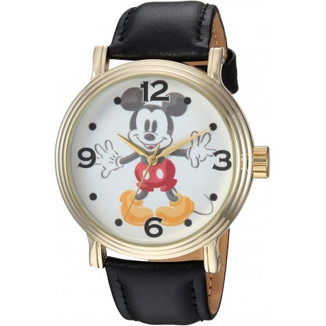 Watch Disney WDS000337 Men Mickey Mouse Analog-Quartz with Leather-Synthetic Strap, Black, 22 (Model: WDS000337)