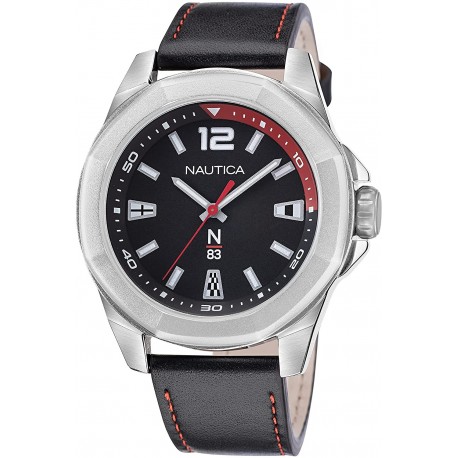 Watch Nautica NAPTBF105 Men Quartz Leather Strap, Black, 22 Casual (Model: NAPTBF105)