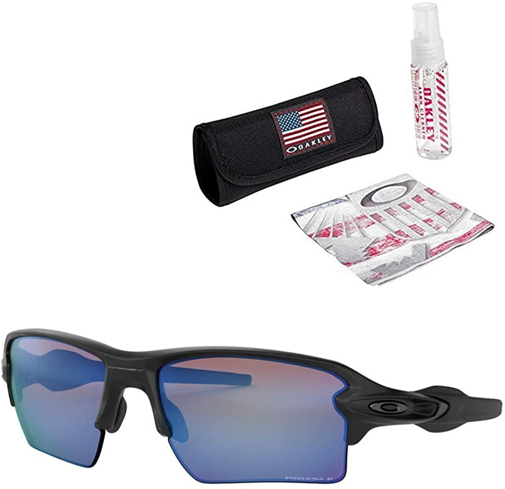 Sunglasses Oakley Flak 2.0 XL Matte Black Frame Prizm Deep H2 O Polarized Lens with USA Flag Lens Cleaning Kit VELLSTORE