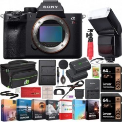 Camera Sony a7R IV 61.0MP Full-Frame Mirrorless Interchangeable Lens Camera Body ILCE-7RM4 4K Bundle with 128GB Memory (2 x 64GB Cards), Flash, Extra