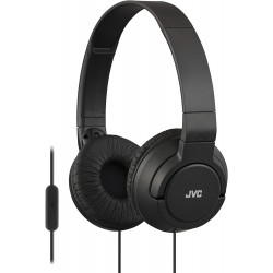 Headphones JVC Lightweight Flat Foldable On Ear Colorful Headband with Mic, Black (HASR185B)