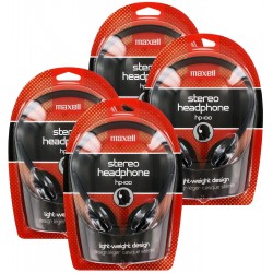 Headphones Maxell HP-100 Portable Stereo Headphones, Lightweight, Black, Pack of 4