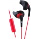 Headphones JVC Black and Red Nozzel Secure Comfort Fit Sweat Proof Gumy Sport Earbuds with long colored cord HA-ENR15B