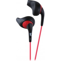 Headphones JVC Black and Red Nozzel Secure Comfort Fit Sweat Proof Gumy Sport Earbuds with long colored cord HA-EN10B