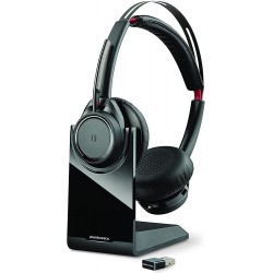 Headphones Plantronics - Voyager Focus UC with Charge Stand (Poly) Bluetooth Dual-Ear (Stereo) Headset Boom Mic USB-A Compatible PC and Mac Active Nois