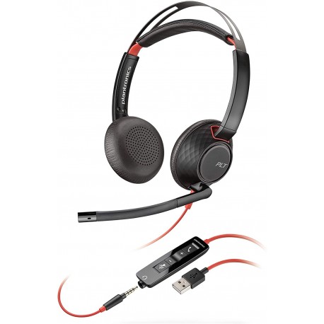 Headphones Plantronics - Blackwire C5220 Wired, Dual-Ear (Stereo) Headset with Boom Mic USB-A, 3.5 mm to connect your PC, Mac, Tablet and/or Cell Phone