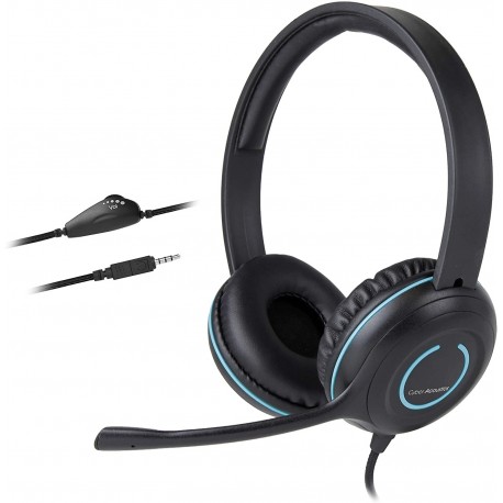 Headphones Cyber Acoustics Stereo PC Headset, 3.5mm Connection, in-line Control for Volume, Noise Cancelling Mic & Adjustable Boom PC, Mac Tablets, Per