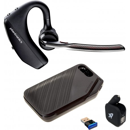 Headphones Plantronics Voyager 5200 UC Bluetooth Headset Bundle - for Smartphones, PC, MAC Using RingCentral Software or App, Global Teck Bonus Wall Ch