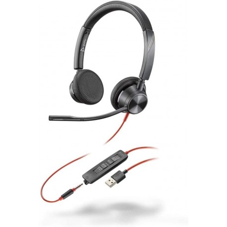 Headphones Plantronics - Blackwire 3325 Wired Stereo Headset with Boom Mic (Poly) Connect to PC/Mac via USB-A or mobile/tablet 3.5 mm connector Works T