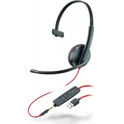 Headphones Plantronics Blackwire C3215 Mono Headset with USB-A & 3.5mm Connection, Noise Cancelling, Soundguard and Flexible Microphone Arm - Black