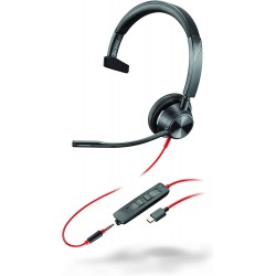 Headphones Plantronics - Blackwire 3315 Wired, Single Ear (Mono) USB-C Headset with Boom Mic (Poly) Connect to PC/Mac via or Mobile/Tablet 3.5 mm Conne