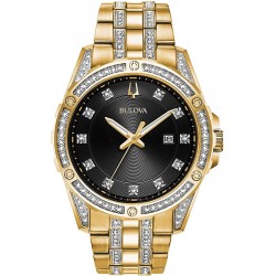 Bulova Box Set Quartz Calendar Mens Watch, Stainless Steel Crystal , Gold-Tone (Model: 98K107)