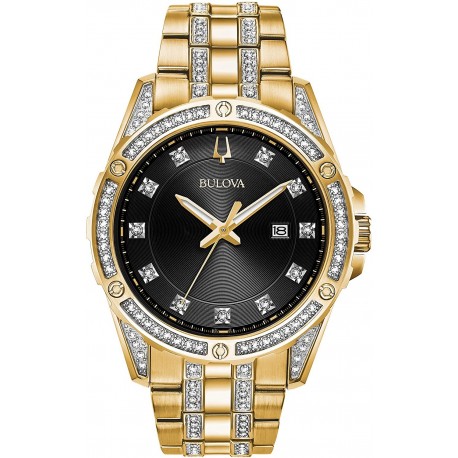 Bulova Box Set Quartz Calendar Mens Watch, Stainless Steel Crystal , Gold-Tone (Model: 98K107)