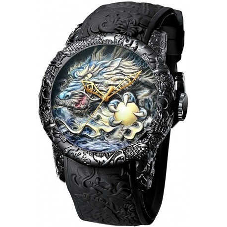 Men's Fashion Big Dial 3D Sculpture Dragon Watches Men Quartz Watches Luxury Exquisite Creative Watch
