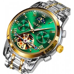 OLEVS Automatic Mechanical Men Watch Moon Phase Stainless Steel Dress Fashion Business Luminous Waterproof Date Week Male Wrist Watch