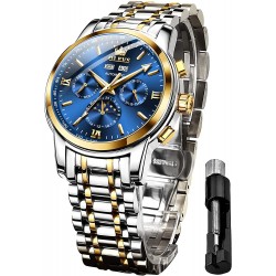 OLEVS Mens Automatic Watches Skeleton Mechanical Self Winding Luxury Dress Wrist Watch Moon Phase Day Date Waterproof Luminous Two Tone Watches Gifts