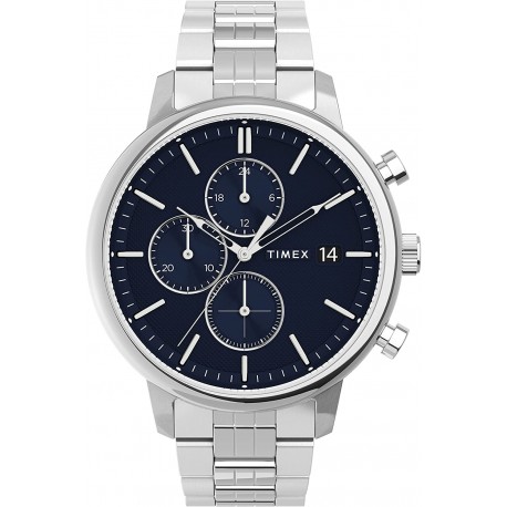 Timex Men's Chicago Chronograph 45mm Quartz Stainless Steel Strap, Silver, 20 Casual Watch (Model: TW2V01700VQ)