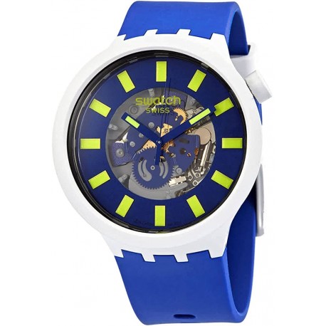 Swatch Bioceramic Limy Quartz Blue Skeleton Unisex Watch SB03M103