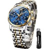 OLEVS Mens Automatic Watches Skeleton Mechanical Self Winding Luxury Dress Wrist Watch Moon Phase Day Date Waterproof Luminous Two Tone Watches Gifts