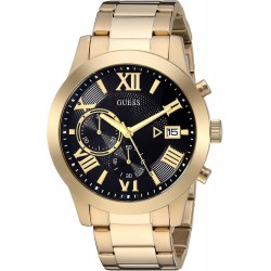GUESS Gold-Tone Stainless Steel + Black Chronogaph Bracelet Watch with Date. Color: Gold-Tone/Black (Model: U0668G8)