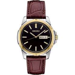 Seiko Men's Stainless Steel Japanese Quartz Dress Watch with Leather Strap, Red, 10 (Model: SUR360)