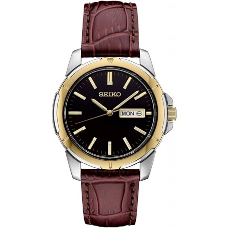 Seiko Men's Stainless Steel Japanese Quartz Dress Watch with Leather Strap, Red, 10 (Model: SUR360)
