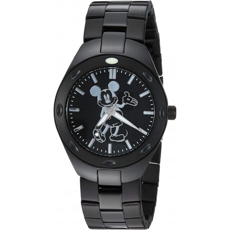 Disney Men's Mickey Mouse Analog-Quartz Watch with Stainless-Steel Strap, Black, 20 (Model: WDS000627)