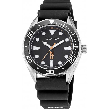 Nautica Men's Stainless Steel Quartz Silicone Strap, Black, 22 Casual Watch (Model: NAPFWF113)