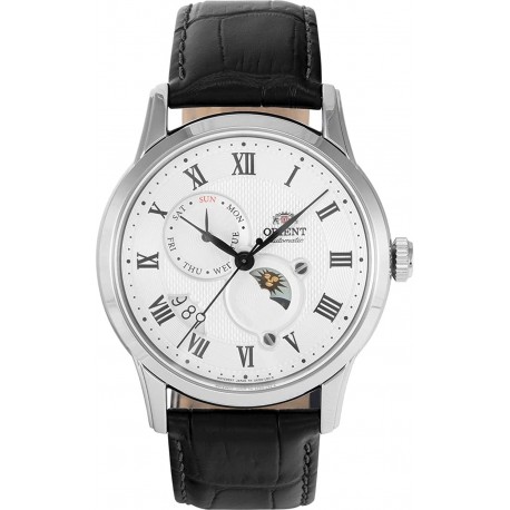Orient Stainless Steel Japanese Automatic/Hand Winding Watch with Leather Strap, Black, 22 (Model: RA-AK0008S10B)
