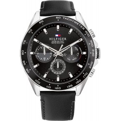 Tommy Hilfiger Men's Stainless Steel Quartz Watch with Leather Strap, Black, 22 (Model: 1791964)