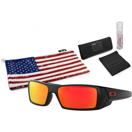 Oakley Gascan Sunglasses (Polished Black Frame, Prizm Ruby Lens) with Lens Cleaning Kit and Country Flag Microbag