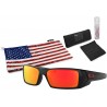 Oakley Gascan Sunglasses (Polished Black Frame, Prizm Ruby Lens) with Lens Cleaning Kit and Country Flag Microbag