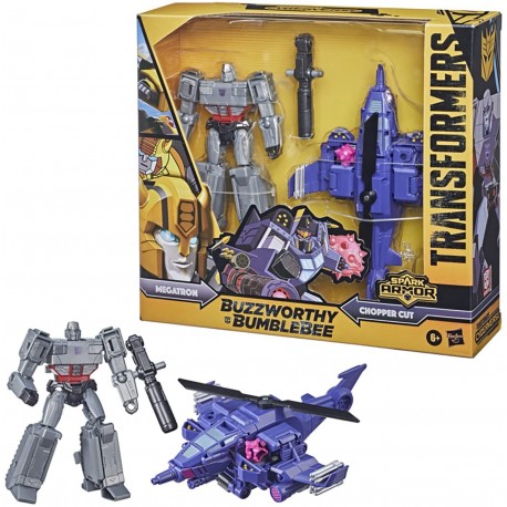 TRANSFORMERS Buzzworthy Bumblebee Cyberverse Spark Armor Elite Class Megatron Action Figures