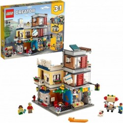 LEGO Creator 3 in 1 Townhouse Pet Shop & Café 31097 Toy Store Building Set with Bank, Town Playset with a Toy Tram, Animal Figures and Minifigures (96