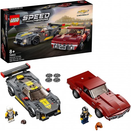 LEGO 76903 Speed Champions Chevrolet Corvette C8.R Race Car and 1968 CC Racing Cars Toys for 8+ Years Old, 2 Sports Models Building Set