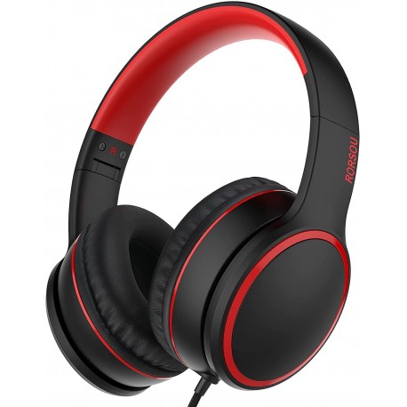 RORSOU R10 On-Ear Headphones with Microphone, Lightweight Folding Stereo Bass Headphones with 1.5M No-Tangle Cord, Portable Wired Headphones for Smart