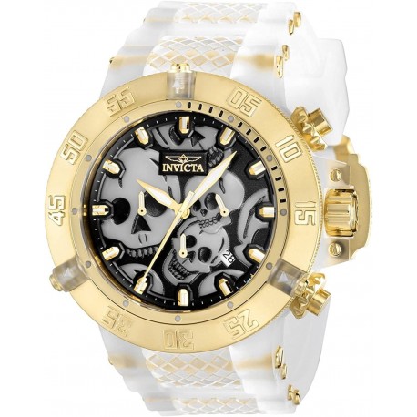 Reloj 37328 Invicta Men's 50mm Subaqua Chronograph White Gold Black Skull Dial Watch