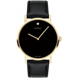 Reloj 0607591 Movado Men's Signature Yellow Gold Watch Concave Dot Museum Dial, Black Strap Model
